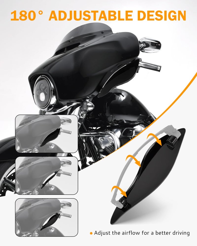 PBYMT Side Wings Air Deflectors, Fairing Side Wing Windshield, Black Adjustable Wind Deflectors Compatible for 2014-2024 Harley Electra Glide Street Glide Tri Glide Ultra Limited Fairing Side Shield - Image 4